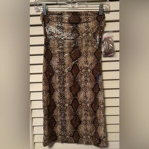 Wild Fable Snake Print Sequin Midi Skirt XXS | Brown Animal Print | Y2K Glam | N